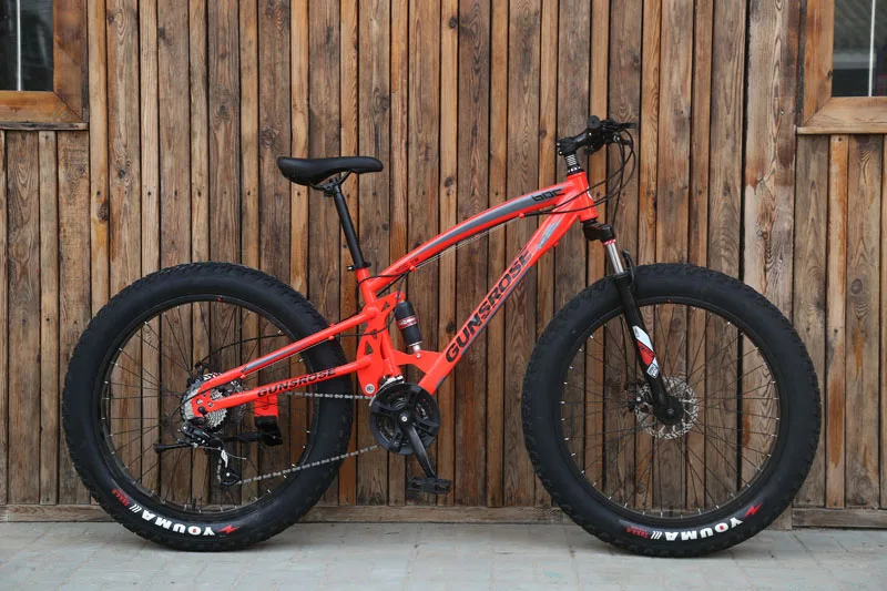 24 inch Orange red 4,0 fat bike, горный велосипед, двойной дисковый тормоз, пляжный велосипед, снежный велосипед, светильник, Высокоуглеродистая сталь, 24/26 дюймов, горный велосипед - Цвет: 24 inch Orange red