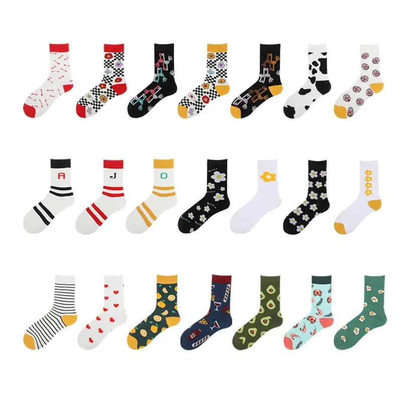 

2019 New Cotton Socks For Women Autumn Casual Simple Sweet Creative Cartoon Pattern Breathable Sweat-Absorbing Socks Female