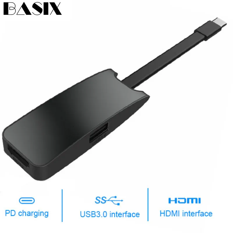 BASIX USB-C Hub адаптер 3 в 1 взаимный обмен данными между компьютером и периферийными устройствами C концентратор HDMI USB3.0 Тип-C переходник с внутренней резьбой с зарядки конвертер для MacBook Тип C концентратор USB