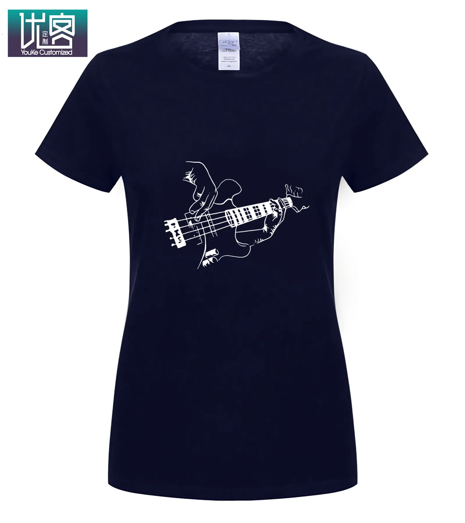 Бас-гитара, музыкальный гитарист, рок, лето, Мужская футболка с коротким рукавом, юморная футболка, хлопок, топы с графикой - Цвет: women navy