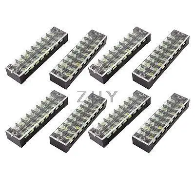 

8 Pcs Dual Row 8 Position Screw Terminal Block Strip 600V 25A w Cover