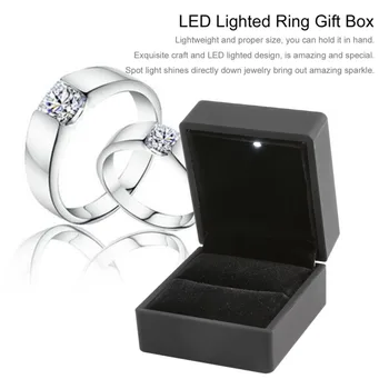 

LED Lighted Earring Ring Gift Box Wedding Engagement Ring Jewelry Display Packaging Organizer Storage Black/Blue