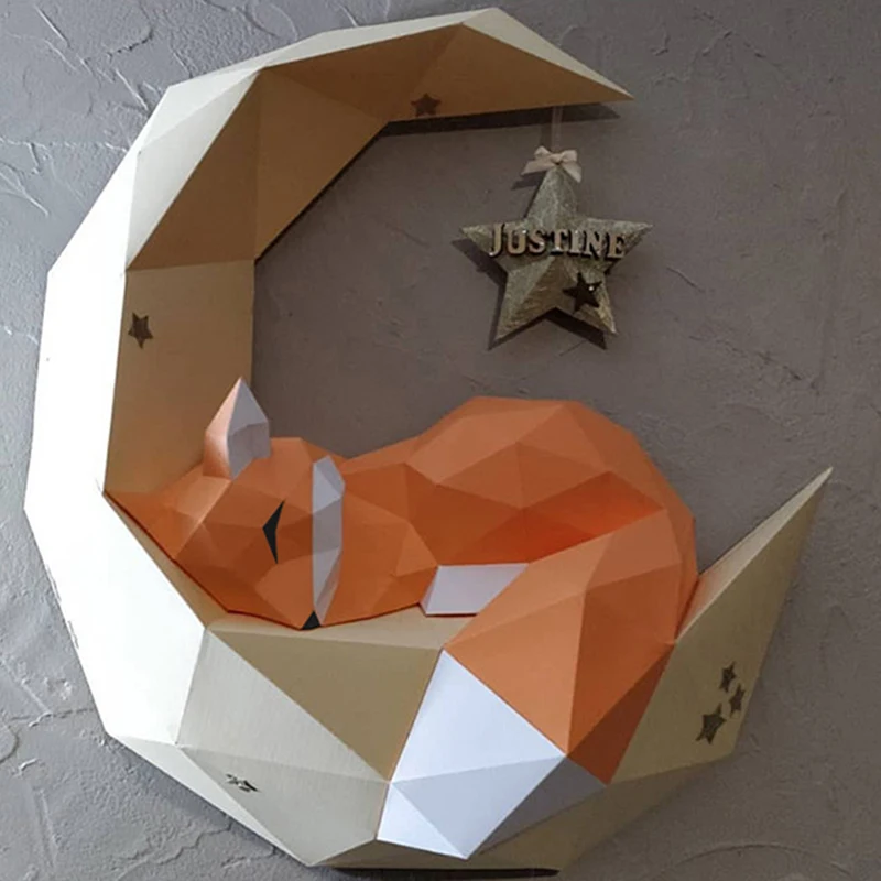 ELEG-INS, сделай сам, скандинавские 3D, лиса, луна, настенные украшения, подвесные части, простая девушка, гостиная, бумага, художественная фотография, детское украшение, Roo