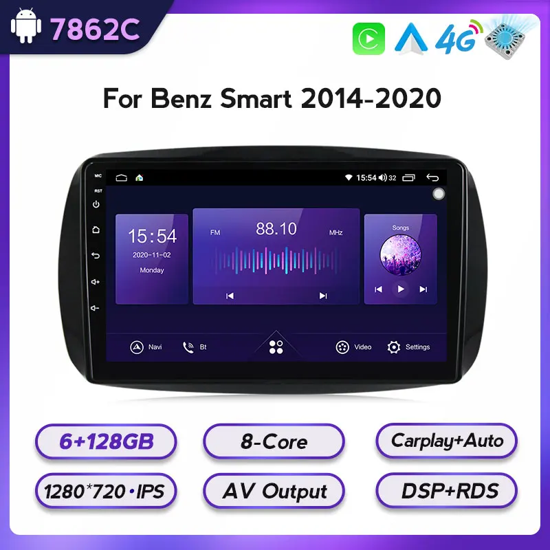 128G ROM Автомобильная навигационная система GPS Stereo Media Auto Radio для Mercedes Benz Smart Fortwo C453 A453