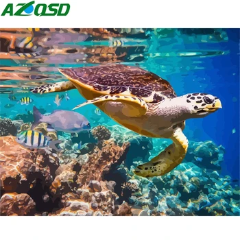 

AZQSD Paints By Numbers Animals Kit Pictures Oil Painting By Numbers Turtle Coloring By Numbers Art Figure Drawing 50x40cm