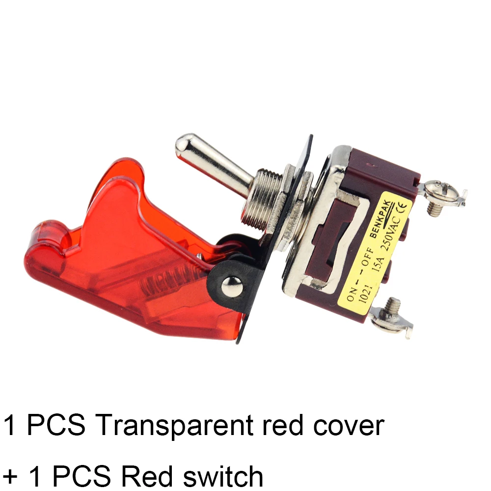 1 шт. крышка+ 1 шт. переключатель 12 мм 15A 250VAC переключатель включения-выключения с защитной крышкой анти-Сенсорная крышка кулисный переключатель - Цвет: Transparent red