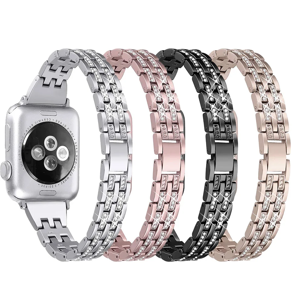 Tschick Bling Женский Для Apple Watch Band, Браслет замена Rhinestone Платье из нержавеющей стали ремешок браслет серии 4 3 2 1