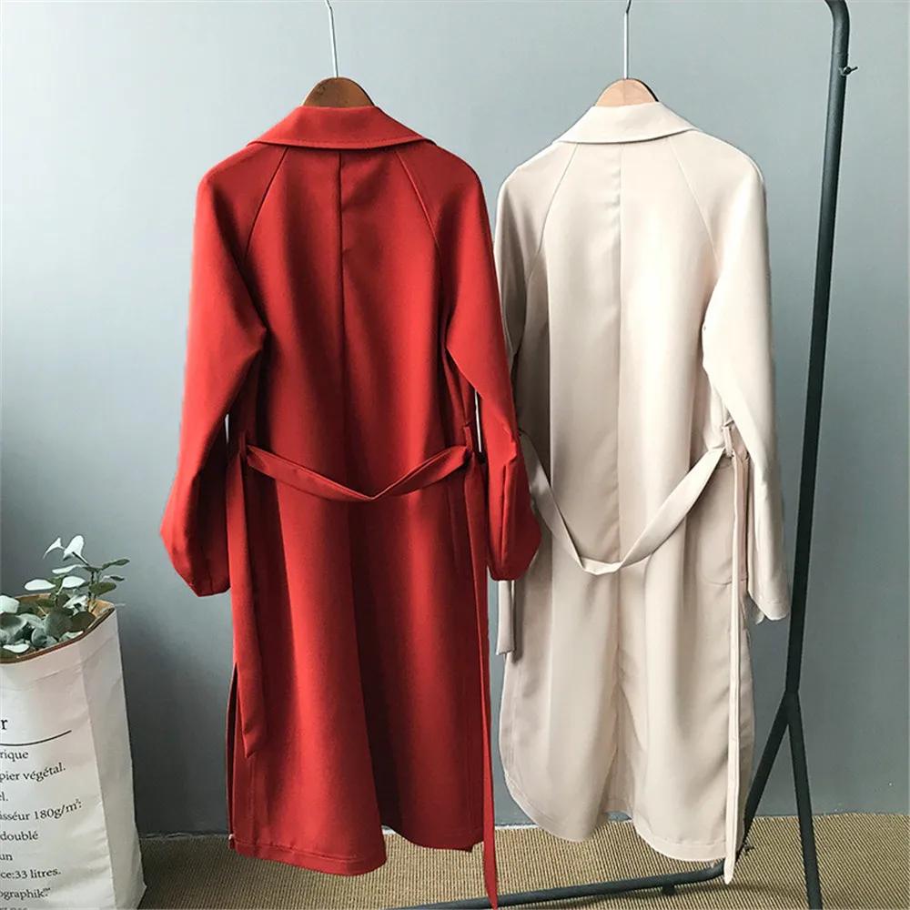Brand New Women Long Trench Coat With Pockets 2020 Vintage Windproof Woman Trench Coat Casaco Open switch Trench Coats Q3305Y (5)