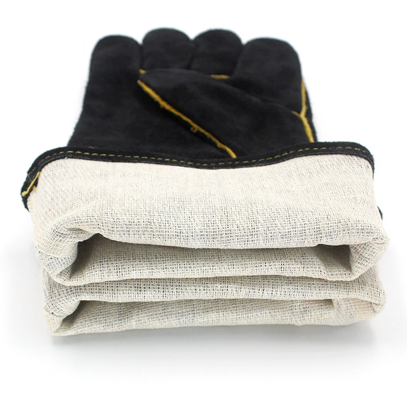 Black Welders Gloves Cow Split Leather Factory Gardening Welding Wood Stove Work Gloves Heat Resistant