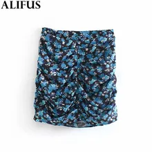Модная женская мини-юбка Za, осень, винтажные юбки с цветочным принтом, боковая молния, Шикарная высокая талия, прямые женские юбки