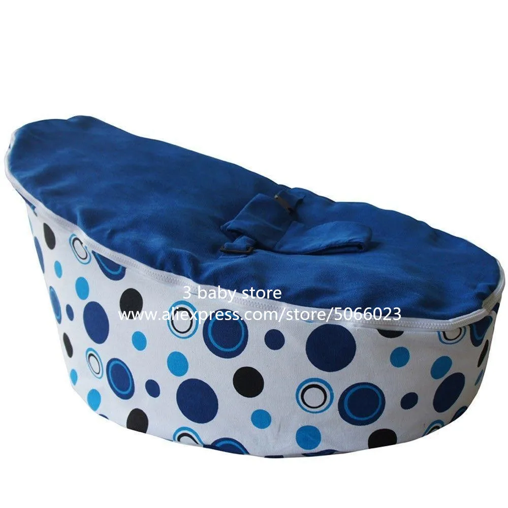 TWO in ONE baby portable chair, kids bena bag seat with 2 tops no filler- blue dots