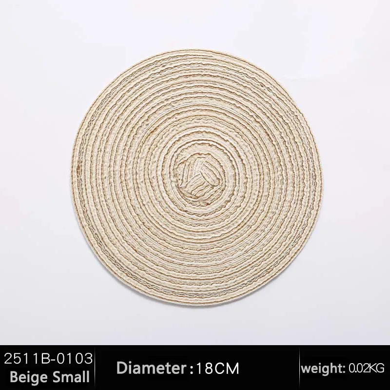 Small Beige 5pcs Европейские круглые столовые приборы, коврики рами, плетеные подставки, миска, обеденный стол, изоляционный коврик, кухонный инструмент, Нескользящие столовые приборы, домашний декор - Цвет: Small Beige 5pcs