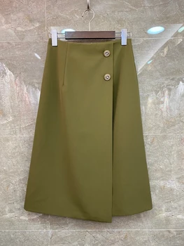 

2020 Spring And Autumn New Style WOMEN'S Solid Color Versatile Buttons Decoration Slit Skirt 0320