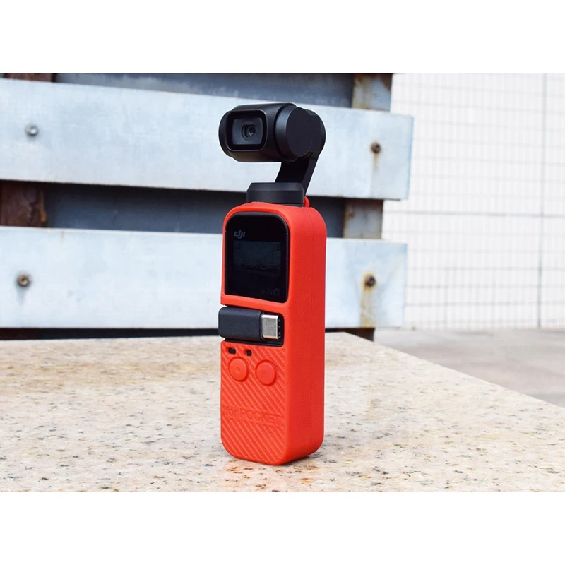 Silicone Cover Case With Sling Strap Combo For Dji Osmo Pocket Gimbal Stabilized Handheld Mini Camera Handle Gimbal(Red