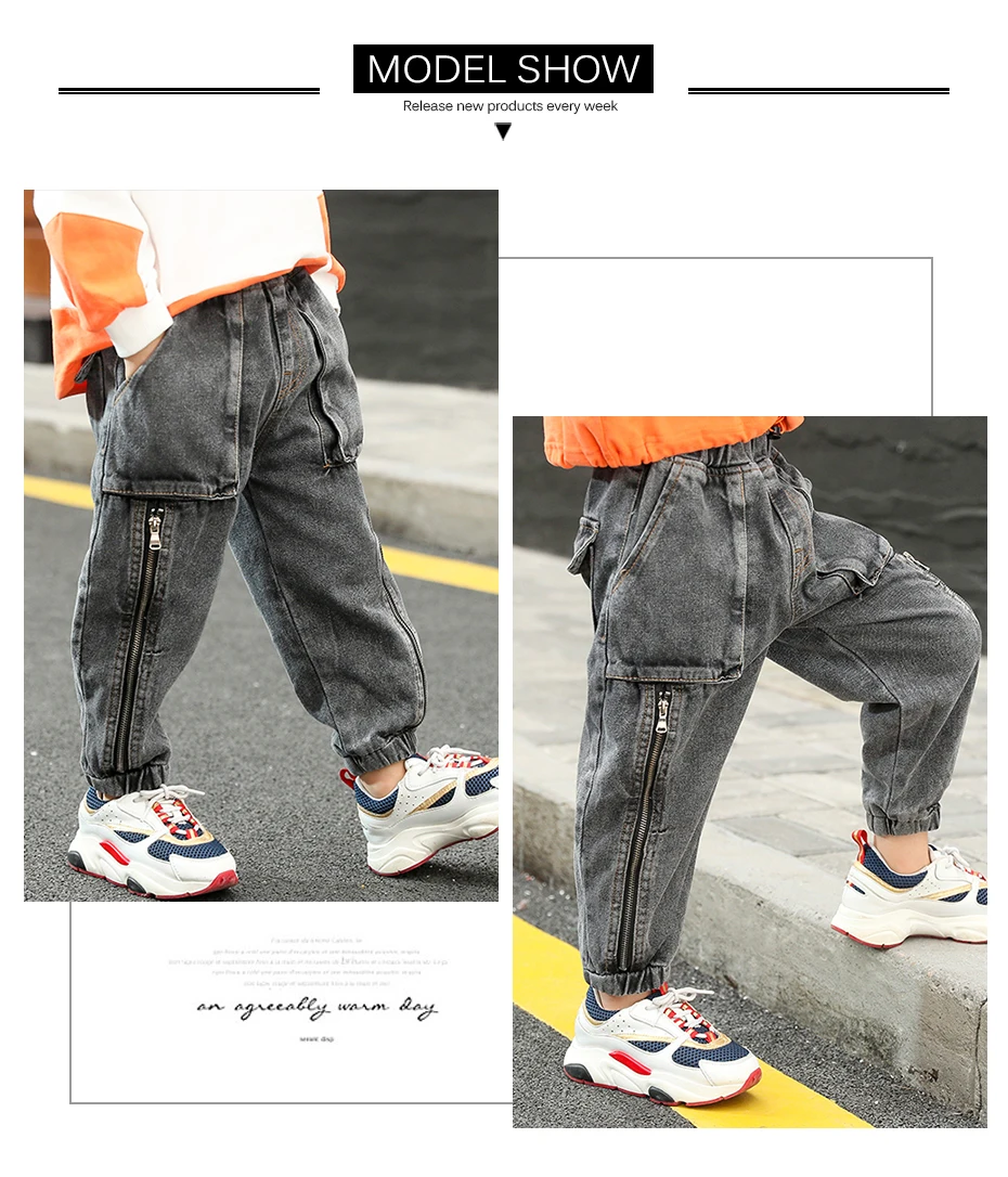 Pants For Boy Loose Casual Boys Jeans Elastic Waist Jeans Kids Autumn Fashion Children's Jeans Clothes For Boys 6 8 10 12 14