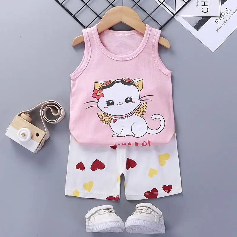 Babies Clothes Vest Sets Baby Girl Outfits Summer Cartoon Sleeveless Suits 0-4 Years Old Kids 2PCS Set Clothing Baby Girl sets Baby Clothing Set Baby Clothing Set