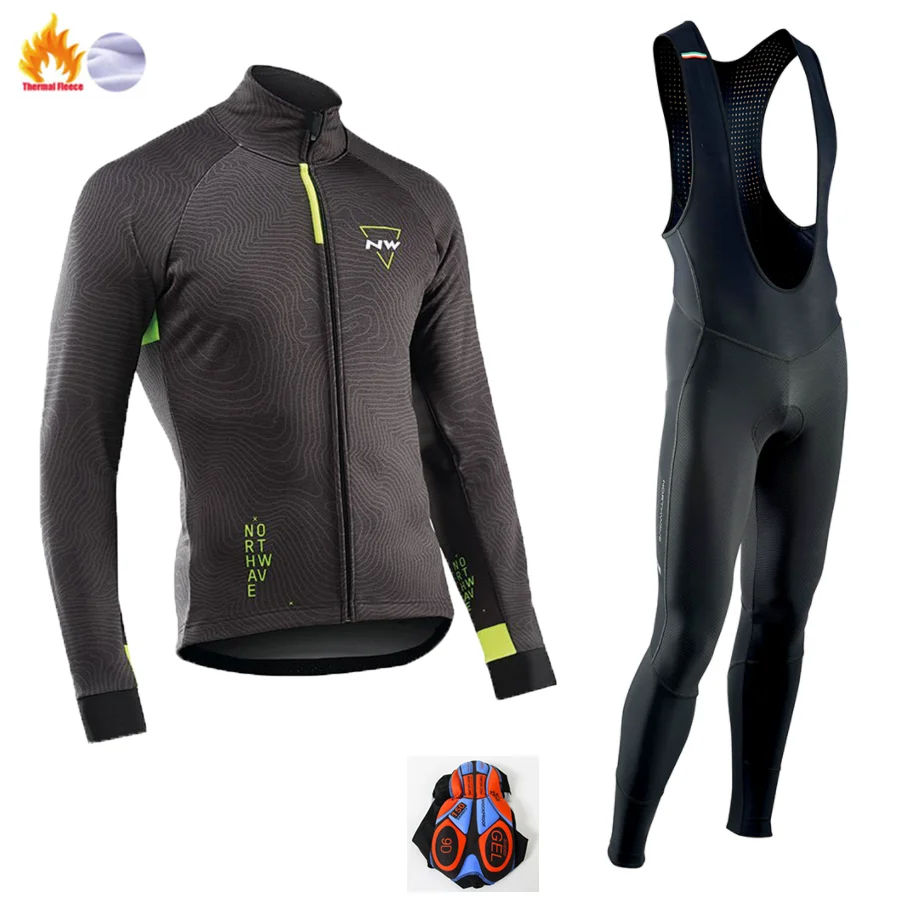 Winter Jersey Suit Новинка, Northwave, Зимняя Теплая Флисовая одежда для велоспорта, NW Warning, Мужской трикотажный костюм, куртка для езды на велосипеде, MTB, одежда, комбинезон, комплект - Цвет: Winter Jersey Suit