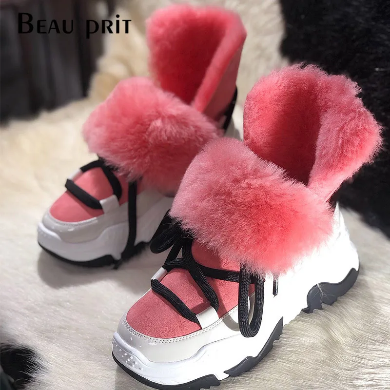

Genuine Leather Wool Snow Boots Fur Women's Winter Boots Suede Warm Flats Ankle Boots For Women botas mujer invierno 2019