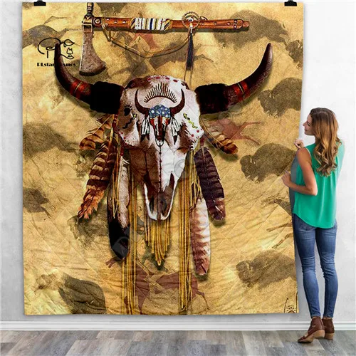 Черный Национальный индийский Lakota череп buffalo soldier 3D одеяло взрослые постельные принадлежности бросок мягкое теплое одеяло с хлопковым стеганым одеялом-5 - Цвет: Золотой