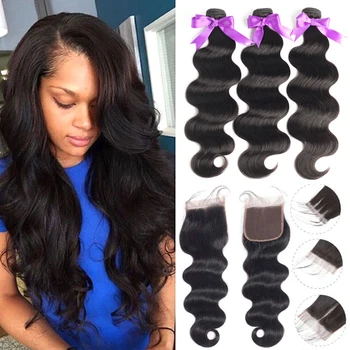 

Brazilian Body Wave Bundles With Closure 100% Human Hair Bundles With Closure #2 #4 Color Beaudiva Hair