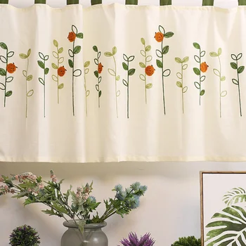 

1pc Half Window Curtain Cupboard Door Curtain American Idyllic Style Embroidery Tree Branch Ladybug Pattern (150x6