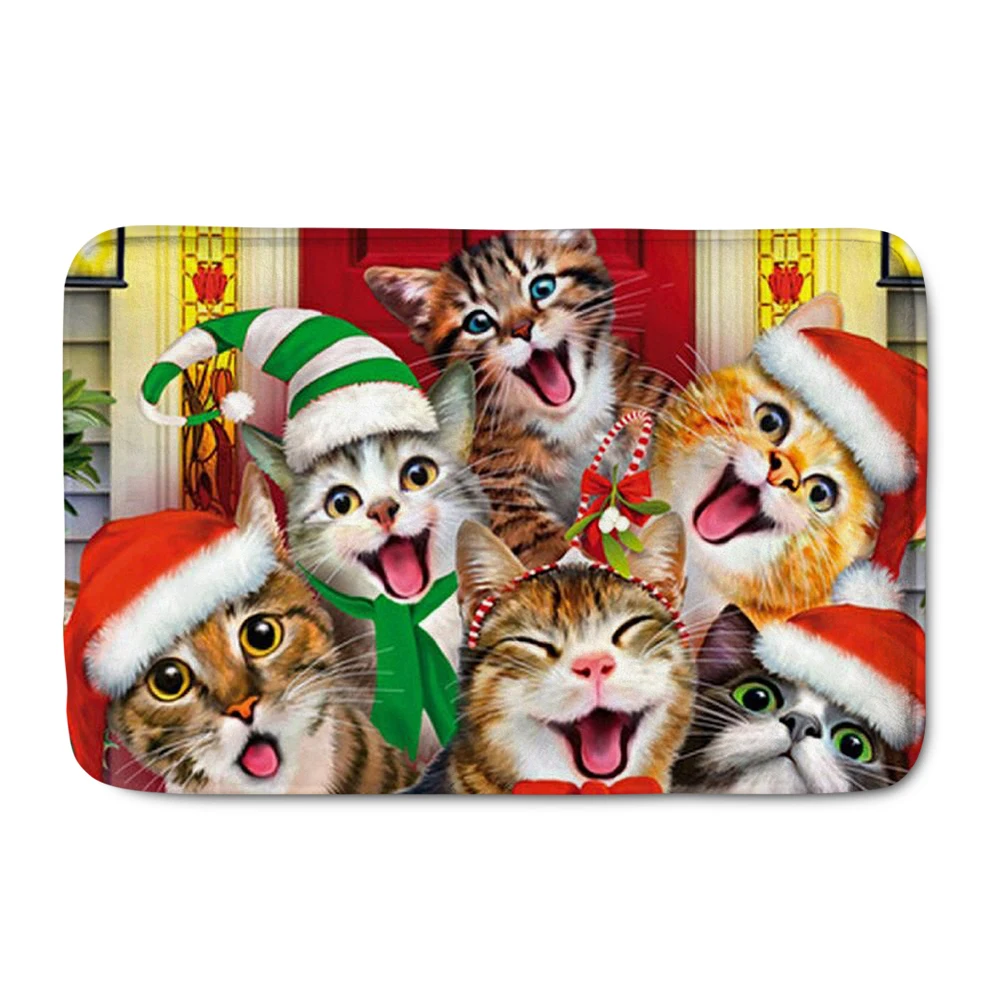 Upetstory Merry Christmas Doormat Carpet Anti-slip Cat Flannel Home Bathroom Door Mat Decoration Party | Дом и сад