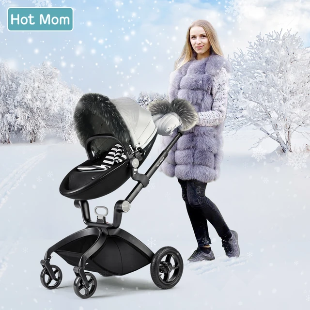 Hot Mom F22 Kinderwagen Zubehör Winter Outkit mit Fußsack & Pelz Handschuhe  und Verdickt Baldachin