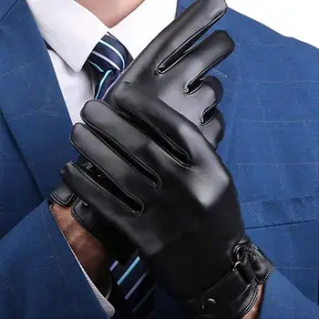 

Hot 1Pair Men Faux Leather Motorcycle Screen Full Finger Windproof Gloves