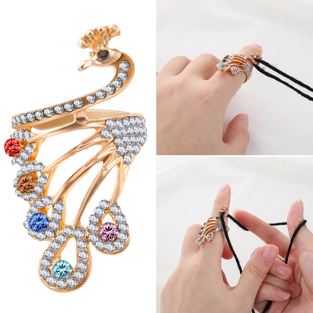 Adjustable Knitting Loop Peacock Shape Crochet Ring Sewing Accessories Finger Wear Thimble Yarn Guides Knitting Tool 1PC