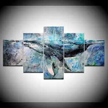 

5 Panel Canvas Abstract Watercolor Whale Prints Painting Wall Art Modular Picture Modern Decorative Paintings