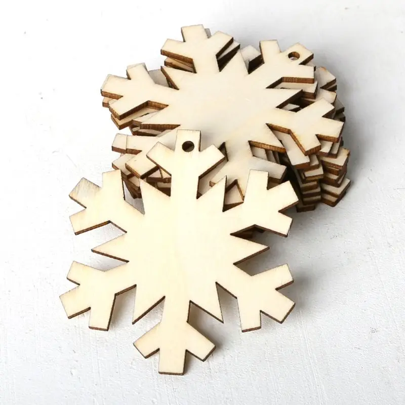 

10pcs/set Christmas Tree Snowflake DIY Wooden Pendant Hanging with Linen Ropes DIY Ornament Crafts Party Home Decor