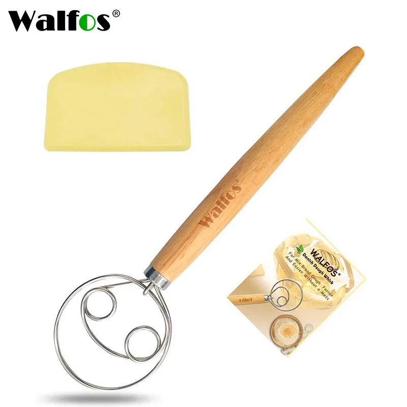 Danish Dough Whisk Stainless Steel Bread Mixer With Dough Scraper Double Holes for Cooking Blending Whisking Beating Walfos