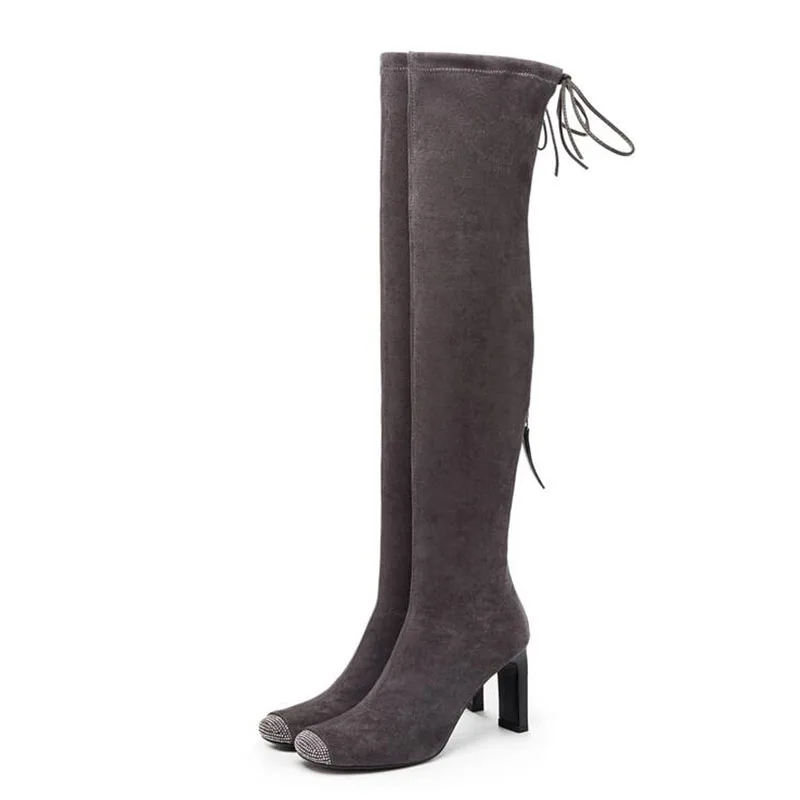RIZABINA Women High Quality Real Leather Crystal Over Knee Boots Comfortable New Shoes Woman Winter Warm Long Boots Size 34-40