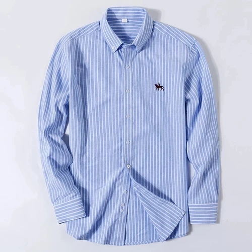 남성용 S- 6XL 옥스포드 셔츠, 긴팔 코튼 캐주얼 드레스 셔츠, 단색 격자 무늬 가슴 포켓 레귤러 핏 남성 소셜 셔츠 4