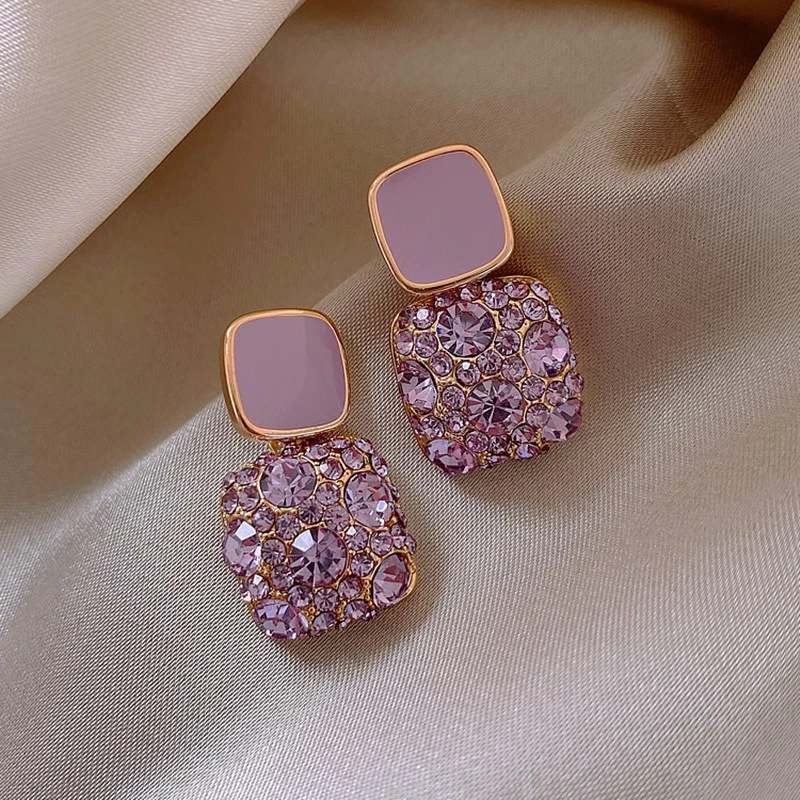 Fashion Crystal Earrings Pretty Square Drop Women's Geometry Jewelry New Gift 