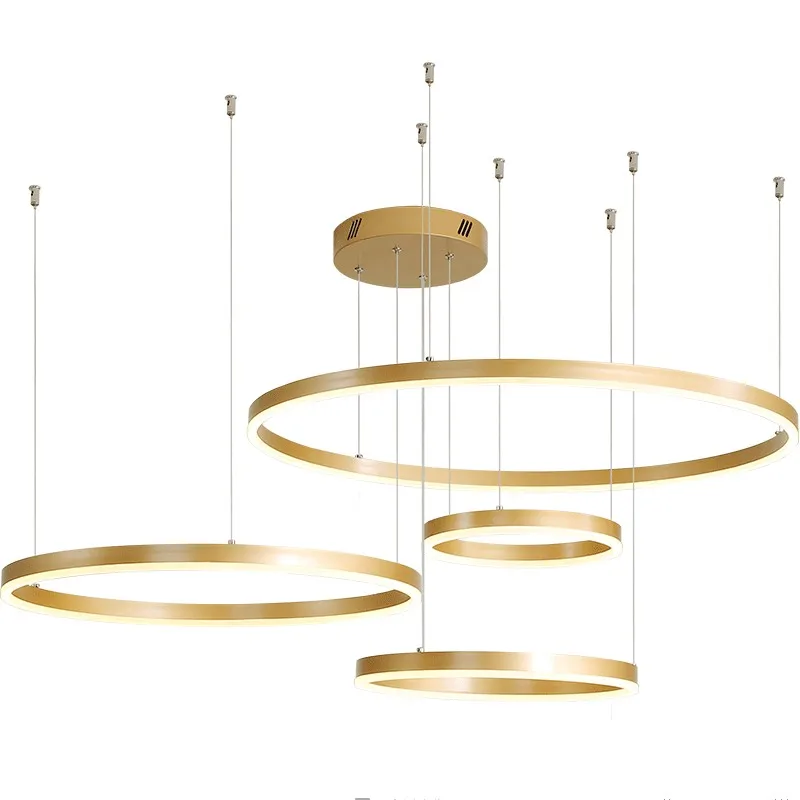 

Postmodern ring design modern LED chandelier lamp stainless steel gold chandelier living lighting and projects lights