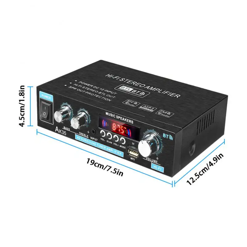 AK35 Home Digital Amplifiers Audio 110-240V Bass Audio Power Bluetooth-compatible Amplifier Hifi FM Auto Music Subwoofer Speaker karaoke amplifier