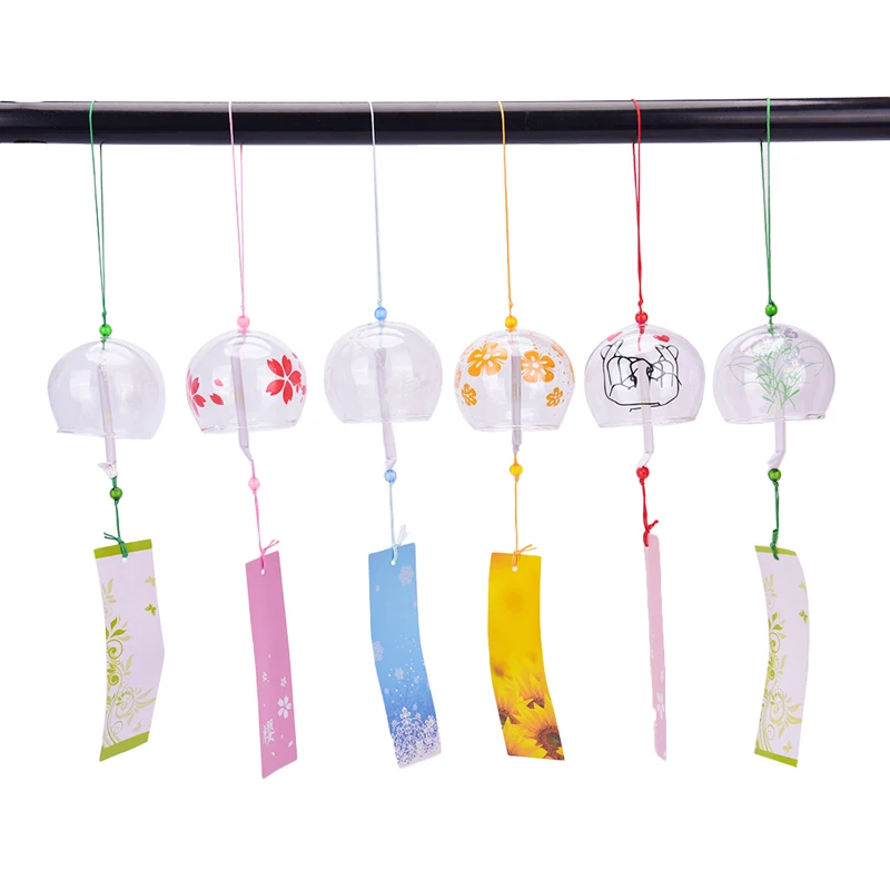 1pcs Romantic Crafts Japanese Cherry Blossom Glass Wind Chimes Bells Home Garden Office Ornament Indoor Window Hanging Decor 6