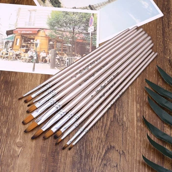 

12pcs/set Watercolor Gouache Paint Brushes Wooden Handle Nylon Hair Painting Drawing Art Supplies