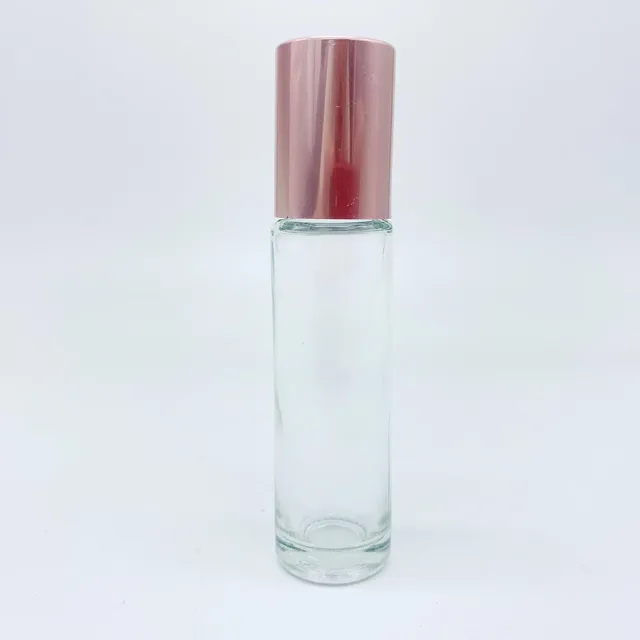 10pcs Rose Quartz Roller Bottle 5ml 10ml Pink Glass Essential Oil Bottle Refillable Travel Bottles Natural Gemstone Pink Crystal clear no crystal