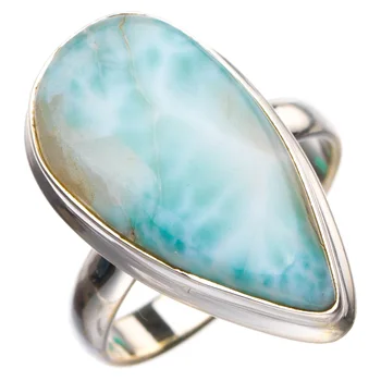 

StarGems Natural Caribbean Larimar Handmade 925 Sterling Silver Ring 9 D4677