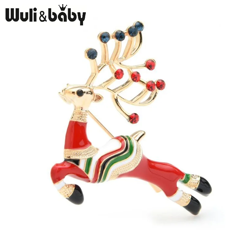 Red Wuli&baby, эмалированная Рождественская брошь «олень», булавки, подарок, счастливый лось, броши в виде животных, аксессуары для ювелирных изделий - Окраска металла: Red