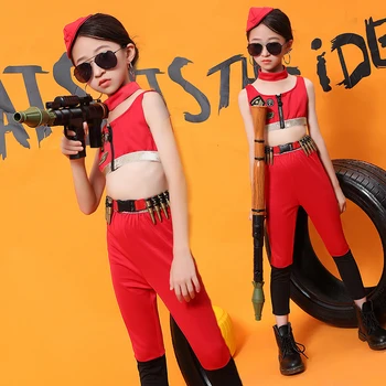 

Children National Day Show Serve Uniform The Special Arms Suit Red Suit Pupil Girl Go Excellent Performance Serve Child
