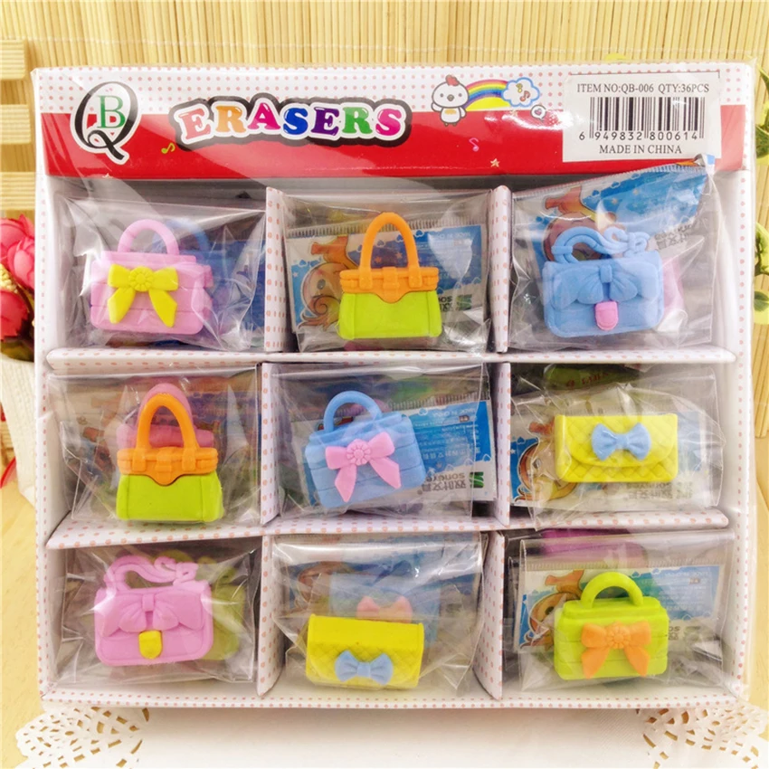 1PC Cartoon Mini Assorted Handbag Shape Eraser Pencil Erasers for Kids Girls Toy Eraser for Birthday Party Supplies Favors