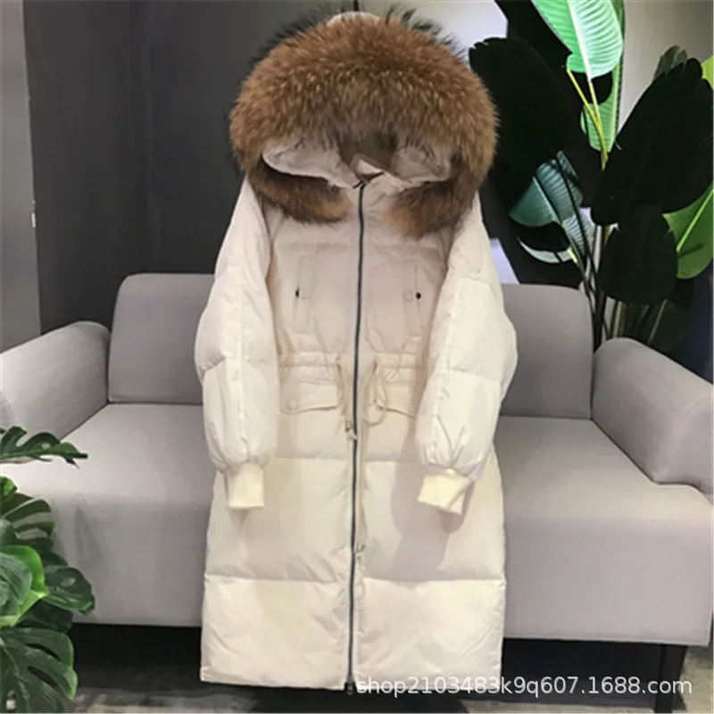 Зима, стиль, корейский стиль, большой меховой воротник, свободный крой, женский пуховик, большой размер, средней длины, женский, импортные товары