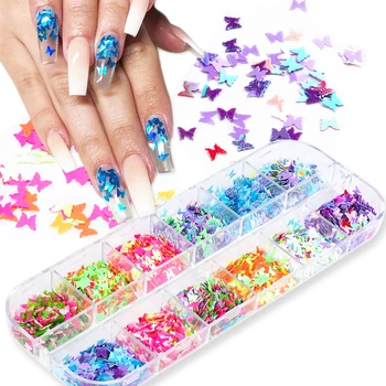 

1Box 3D Holographic Butterfly Nail Sequins Colorful Ultrathin Sparkly Flake Glitter Powder Foil Nail Art Decoration Slice LY1627