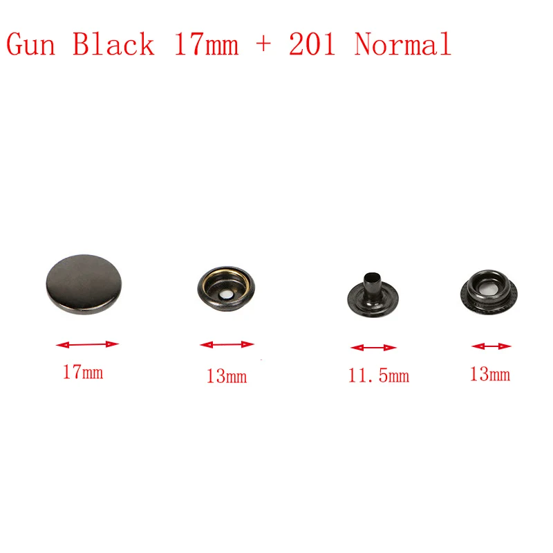 Gun Black 17mm 201 50 компл./упак. латунь Пресс шпильки пришивания пуговиц застежки-кнопки для шитья кожи ремесла одежды сумки ручной работы DIY 15 мм/17 мм 201 - Цвет: Gun Black 17mm 201
