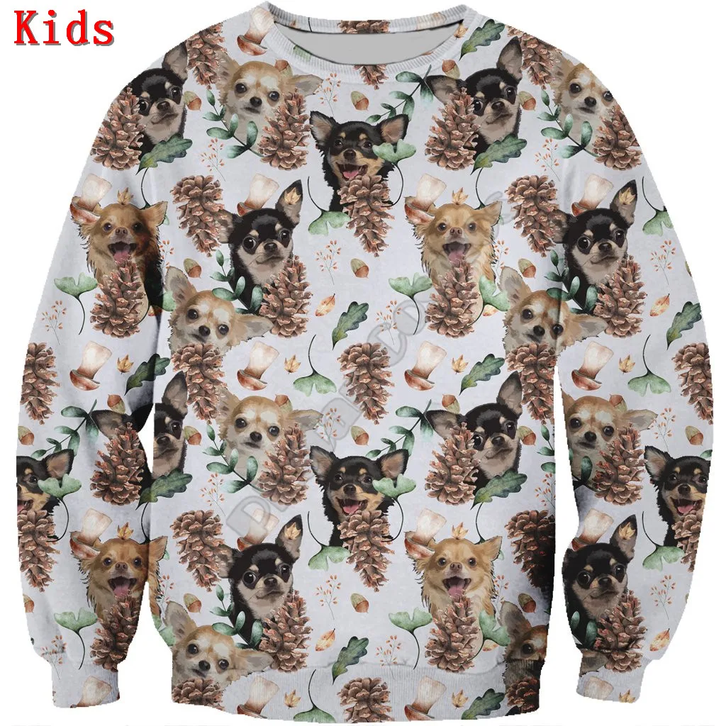 

Autumn Winter Chihuahua 3d printed Hoodies Pullover Boy Girl Long Sleeve Shirts Kids Funny Animal Sweatshirt
