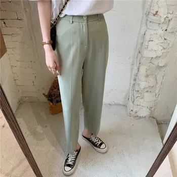 

Spring Chic High Waist Slim OL Straight Women 2020 New Solid Hot Slender High Waist Loose Casual Slim Ankle-Length Pants
