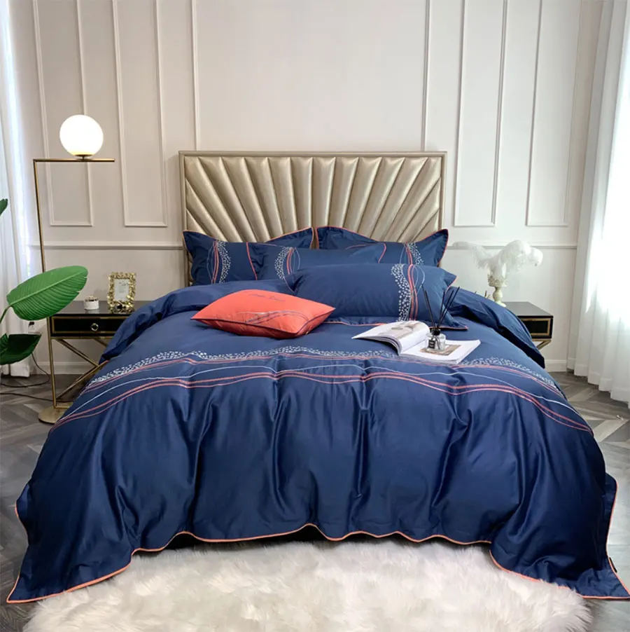 В европейском стиле с геометрическим узором, с вышивкой в виде постельное белье для взрослых, полная королева 100 хлопковых рубашек, двойной домашний текстиль простыней на кровать Подушка Чехол пододеяльник